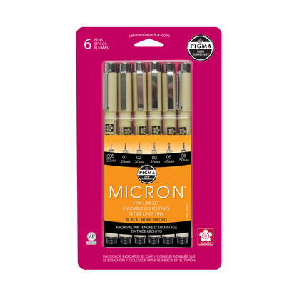 Ensemble de 6 stylos Micron (005-01-02-03-05-08)