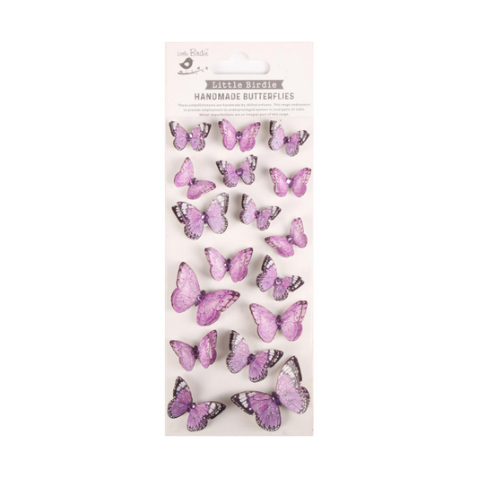 Embellissement Papillons Little Birdie 3D Jewel Butterfly Pastel Purple