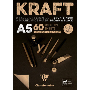 Tablette de papier Kraft multi technique 2 faces différentes A5 - Clairefontaine - Mtout
